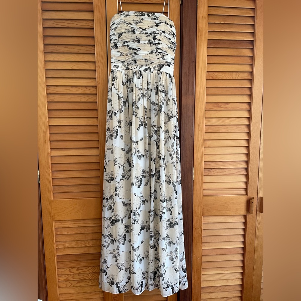 Strapless Erin Erin Featherstone floor length gown in floral print